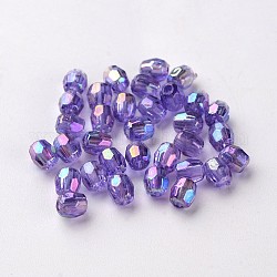 Perles de baril en acrylique transparent plaquées de couleur ab, facette, mauve, 4x4mm, Trou: 1mm, environ 13333 pcs/500 g