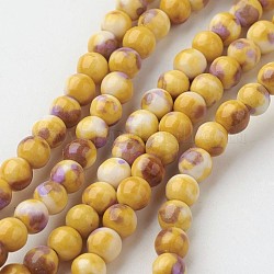 Natürliche weiße Jade Perlenstränge, Runde, gefärbt, blass Goldrute, 4 mm, Bohrung: 1 mm, ca. 104 Stk. / Strang, 15.7 Zoll (400 mm)