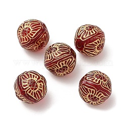 Perles acryliques plaquées, métal doré enlaça, ronde, rouge, 12mm, Trou: 1.8mm, environ 530 pcs/500 g