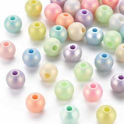Perles acryliques opaques peintes à la bombe, mat, ronde, couleur mixte, 8x7mm, Trou: 2mm, environ 1345 pcs/500 g