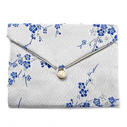 Chinese Style Floral Cloth Jewelry Storage Pouches, with Plastic Button, Rectangle Jewelry Gift Case for Bracelets, Earrings, Rings, Random Pattern, Light Cyan, 9.5x12x0.3~0.7cm