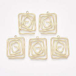 Smooth Surface Iron Pendants, Rectangle, Matte Gold Color, 34.5x26x1.5mm, Hole: 2mm