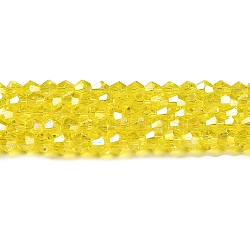 Transparentes cuentas de vidrio electroplate hebras, color de ab chapado, facetados, bicono, amarillo, 3.5mm, aproximamente 108~123 pcs / cadena, 12.76~14.61 pulgada (32.4~37.1 cm)
