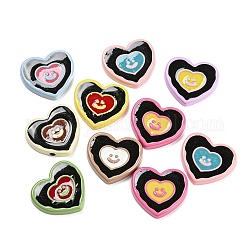 Opaque Resin Cabochons, Heart with Smiling Face, Mixed Color, 18x20x3mm
