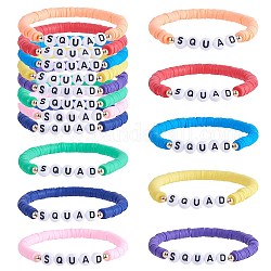 8шт 8 цвета полимерная глина Heishi Surfer стрейч браслеты набор, Акриловые браслеты Word Squad Preppy для женщин, разноцветные, внутренний диаметр: 2-1/8 дюйм (5.5 см), 1шт / стиль