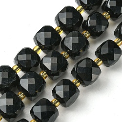 Natürlichen Obsidian Perlen Stränge, mit Glasperlen, facettiert Würfel, 8~9x8~9x8~9 mm, Bohrung: 0.9~1 mm, ca. 35~39 Stk. / Strang, 14.80''~15.16'' (37.6~38.5 cm)