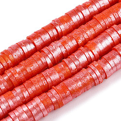 Granos de arcilla polimérica hechos a mano hebras, pearlized, disco / plano y redondo, abalorios heishi, rojo naranja, 6mm, agujero: 1.5 mm, 15.75'' (40 cm)