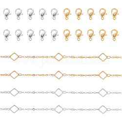 Kits de fabricación de joyas de diy chgcraft, Incluye cadena de cable de latón y cierres de pinza de langosta, hierro anillos del salto abierto, platino y oro, 2x1.5x0.3mm, 4 m / caja