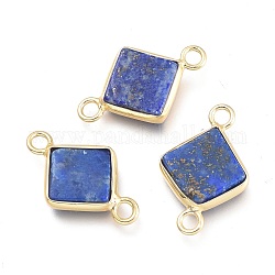 Connecteurs de liens naturels lapis lazuli, avec accessoires en laiton plaqué 18k or véritable, losange, 18.5x11x3mm, Trou: 2mm