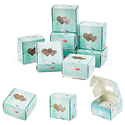 Arricraft boîtes-cadeaux en papier kraft créatifs pliables, boîtes à bijoux, avec des fenêtres transparentes, carré avec motif de plumes, aigue-marine, 4.3x4.3x2.7 cm, 30 pièces / kit