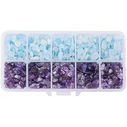 Natural Amethyst and Natural Aquamarine Chips Beads, No Hole/Undrilled, 7.5~13x5~7x3~4mm, about 25~30g/compartment