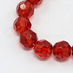 Faceted Glass Round Beads Strands, Red, about 8mm in diameter, hole: 1mm, about 40pcs/strand, 13 inch