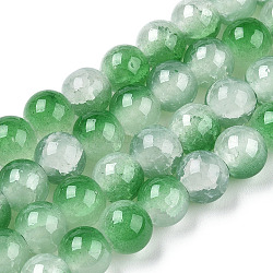 Brins de perles de verre imitation jade peintes, cuisson craquelée, deux tons, ronde, verte, 6mm, Trou: 1.2mm, Environ 147 pcs/chapelet, 31.10'' (79 cm)