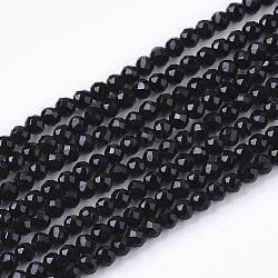 Chapelets de perles en verre opaque de couleur unie, facette, ronde, noir, 2x2x2mm, Trou: 0.5mm, Environ 198 pcs/chapelet, 14.57 pouce (37 cm)