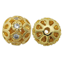 Perline distanziatori in zirconi cubici trasparenti in micro pavè di ottone, cadmio & nichel &piombo libero, fiore, oro chiaro, 8x7.5mm, Foro: 1.6 mm