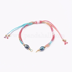 Segment Dyed Polyester Thread Braided Bead Bracelet Making, with Natural Cultured Freshwater Pearl Beads and Jump Rings, Colorful, 6-1/4~11-3/8 inch(15.8~29cm)