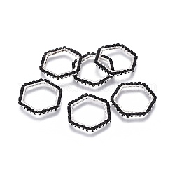 Miyuki & toho perline giapponesi fatte a mano, con 304 anelli di collegamento in acciaio inossidabile, modello telaio, esagono, argento, nero, 19~20x21x1.8~2mm