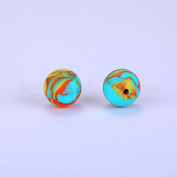 Perles focales rondes en silicone imprimées, colorées, 15x15mm, Trou: 2 mm