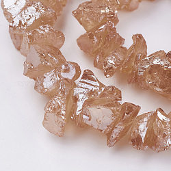 Hebras de cuentas de cristal de cuarzo natural galvanizado, pepitas, arco iris chapado, 10~24.5x5.5~16x2~23mm, agujero: 1 mm, aproximamente 54~64 pcs / cadena, 15.1~15.9 pulgada