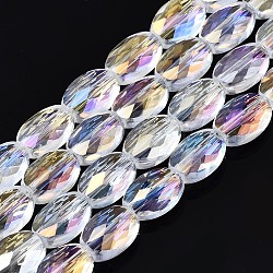 Abalorios de vidrio electroplate hebras, color de ab, oval, claro ab, 8.5x6x4mm, agujero: 1 mm, aproximamente 71~72 pcs / cadena, 23.23 pulgada ~ 24.01 pulgadas (59~61 cm)