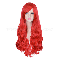 Pelucas cosplay rizadas onduladas rojas de 32 pulgada (80 cm) de largo, pelucas sintéticas de criada de lolita, para disfraz de maquillaje, Con explosión