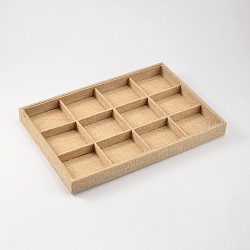 Cajas pesentation madera rectángulo, cubierto con tela de cáñamo, 12 compartimentos, burlywood, 24x35x3 cm