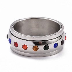 Bagues en acier au titane de style fierté, anneaux large bande, avec des perles de strass colorées, couleur inoxydable, nous taille 7 (17.3 mm)