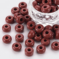 Opaque Glass Beads, Flat Round, Indian Red, 10x5~6mm, Hole: 3mm, about 600pcs/Pound