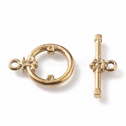 Ion Plating(IP) 304 Stainless Steel Toggle Clasps, Ring, Golden, Ring: 21x15x2mm, Hole: 2mm, Bar: 22x9x3mm, Hole: 2mm