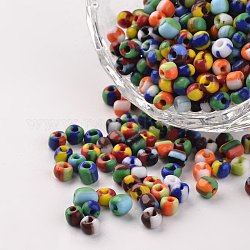 6/0 Perlas de vidrio opacas de colores opacos, abalorios de la semilla redondas, color mezclado, 3.5~4x2.5~3mm, agujero: 0.5 mm, aproximamente 600 unidades / bolsa