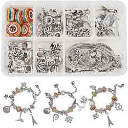 DIY Armband machen, mit Harz europäischen Perlen, Messing & Legierung tibetischen / europäischen Stil Perlen, Kunststoff-Box, Antik Silber Farbe, 11x7x3 cm