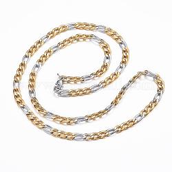 304 из нержавеющей стали Figaro цепи ожерелья, с карабин-лобстерами , золотые и нержавеющая сталь цвет, 23.62 дюйм (60 см), 5x1.2 мм