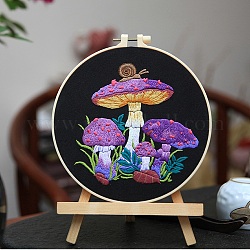 DIY Mushroom Pattern Embroidery Kits, including Plastic Embroidery Hoop, Fabric, Thread, Sewing Needle, Medium Purple, Embroidery Hoop: 200mm