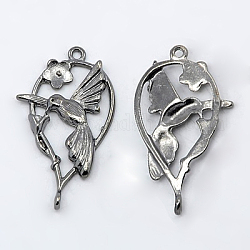 Alloy Bird and Branch Pendants, Lead Free and Cadmium Free, Gunmetal, 20x36x3.5mm, hole: 1.5mm