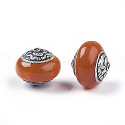 Tibetische Stil Perlen, mit Messing, synthetische Türkis, Flachrund, Antik Silber Farbe, Schokolade, 15.5x18.5x18.5 mm, Bohrung: 1.5 mm