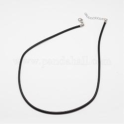 Runde Lederschnur Halsketten machen, mit 304 Edelstahl-Karabiner Schnallen und Verlängerungskette, Schwarz, 18 Zoll, 3 mm