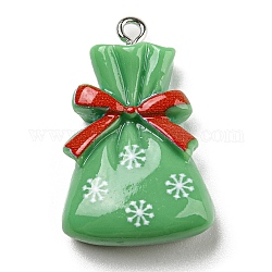 Pendentifs en résine opaque, Breloques de Noël avec boucles en fer plaqué platine, verte, sac, 29.5x19x8mm, Trou: 2mm