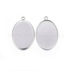 304 Stainless Steel Pendant Cabochon Settings, Plain Edge Bezel Cups, Oval, Stainless Steel Color, 34x22.5x1.5mm, Hole: 2.5mm, Tray: 30x22mm