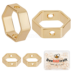 Beebeecraft 60Pcs/Box Hexagon Beads Frames 18K Gold Plated Hole Beads Frame 8x8.5x2.5mm Hallow Open Bead Frame Fit 7mm Beads for Necklace Bracelet Making