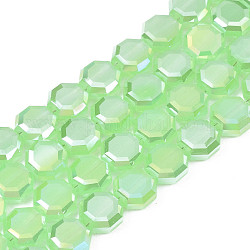 FilI di perline in vetro placcato, perle di imitazione giada, ab colore placcato, sfaccettato, ottagono, verde chiaro, 7~8x7~8x4mm, Foro: 1.2 mm, circa 72pcs/filo, 20.47 pollice (52 cm)