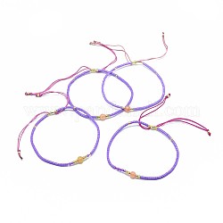 Bracelets réglables en perles tressées d'aventurine jaune naturelle, avec cordon en nylon et perles de rocailles / perles heishi, 4.3~7.95 cm, 1.5mm