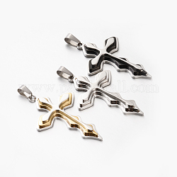 Trendy Bi-Color 201 Stainless Steel Cross Big Pendants, Mixed Color, 59x36.5x6mm, Hole: 5x9mm