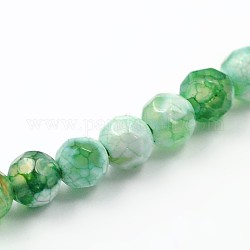 Dyed Natural Fire Crackle Agate Faceted Round Bead Strands, Medium Sea Green, 4mm, Hole: 1mm, about 98pcs/strand, 15.2 inch