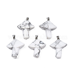 Natural Howlite Pendants, with Stainless Steel Snap On Bails, Mushroom, Stainless Steel Color, 27.5~28.5x23~25x9.5~10.5mm, Hole: 3x5mm