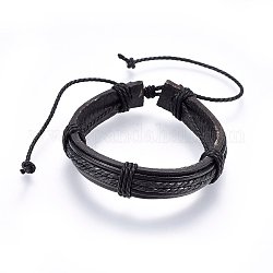 Bracelets de cordon en cuir, avec cordon ciré, noir, 2 pouce (5 cm) ~ 3-1/8 pouces (8 cm)