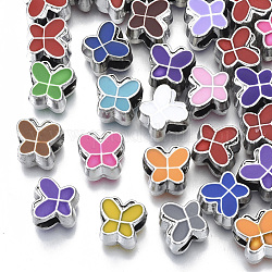 UV-Beschichtung Acryl europäischen Perlen, mit Emaille, Großloch perlen, Mischfarbe, Schmetterling, Platin Farbe, 10x11x8 mm, Bohrung: 5 mm