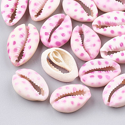 Perles de coquillage cauri naturelles imprimées, pas de trous / non percés, rose chaud, 20~26x13~18x5~7mm
