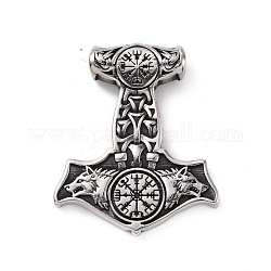 304 Stainless Steel Pendants, Thor's Hammer, Antique Silver, 48x40.5x7mm, Hole: 5mm