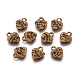 Tibetan Style Alloy Pendants, Cadmium Free & Lead Free, Valentine's Day, Heart with Made with Love, Antique Bronze, 12.2x10x1.8mm, Hole: 2mm