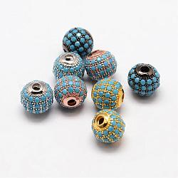 Perles rondes en laiton avec zircone cubique de micro pave, couleur mixte, 8mm, Trou: 1.5mm